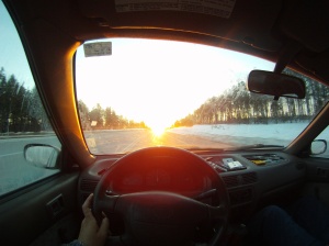 Sunrise on the road. Going East.